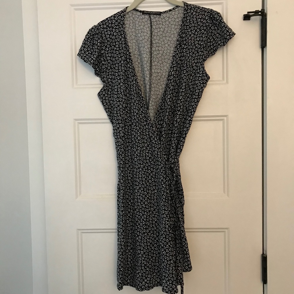 Navy floral wrap dress